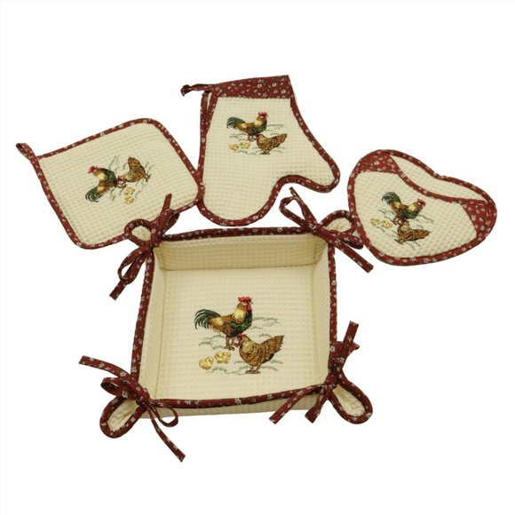 Sinobrite Other - NWT Embroidered Rooster Bread Basket Ovenmitt Set